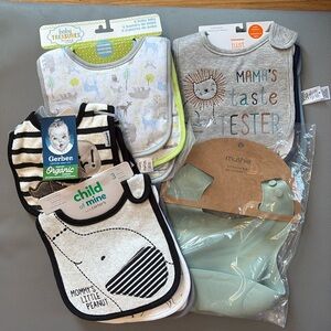 NEW Baby Bib Collection - Set of 16: 15 Cloth, 1 Silicone